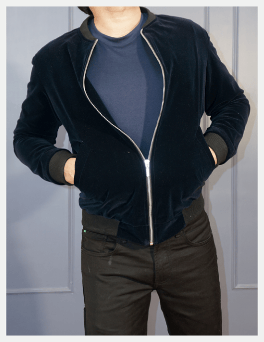 Electric Blue Velvet Bomber Jacket